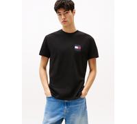 T-Shirt TOMMY JEANS "TJM REG FLAG GRAPH BCKPRNT T EXT", Herren, Gr. L, schwarz, Single Jersey, Obermaterial: 100% Baumwolle, unifarben, casual, regular fit normal, Rundhals, Kurzarm eingesetzt abgeste