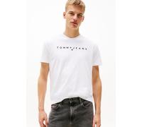 T-Shirt TOMMY JEANS "TJM REG LINEAR LOGO TEE EXT", Herren, Gr. L, weiß, Single Jersey, Obermaterial: 100% Baumwolle, bestickt, unifarben, regular fit normal, Rundhals, abgesteppte Kante, Shirts T-Shir