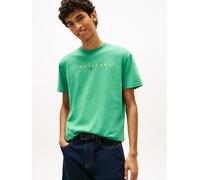 T-Shirt TOMMY JEANS "TJM REG LINEAR LOGO TEE EXT", Herren, Gr. S, bahama grün, Single Jersey, Obermaterial: 100% Baumwolle, bestickt, unifarben, regular fit normal, Rundhals, abgesteppte Kante, Shirts
