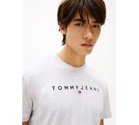 T-Shirt TOMMY JEANS "TJM REG LINEAR LOGO TEE EXT", Herren, Gr. XXL, silber (silber grau), Single Jersey, Obermaterial: 100% Baumwolle, Rundhals, Shirts T-Shirt (95055661-XXL) silber grau