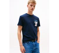 T-Shirt TOMMY JEANS "TJM REG USA SCRIPT SS TEE", Herren, Gr. S, blau (schwarz night navy), Single Jersey, Obermaterial: 100% Baumwolle, Rundhals, Shirts T-Shirt, mit modischem Print (83440717-S)