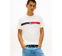 T-Shirt TOMMY JEANS "TJM REGULAR FIT SIGNATURE STRIPE", Herren, Gr. M, ecru, Single Jersey, Obermaterial: 100% Baumwolle, unifarben, regular fit normal, Rundhals, eingesetzt abgesteppte Kante, Shirts