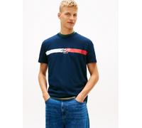 T-Shirt TOMMY JEANS "TJM REGULAR FIT SIGNATURE STRIPE", Herren, Gr. S, schwarz night navy, Single Jersey, Obermaterial: 100% Baumwolle, unifarben, regular fit normal, Rundhals, eingesetzt abgesteppte
