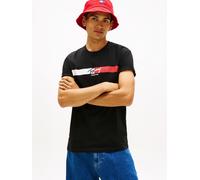 T-Shirt TOMMY JEANS "TJM REGULAR FIT SIGNATURE STRIPE", Herren, Gr. S, schwarz, Single Jersey, Obermaterial: 100% Baumwolle, unifarben, regular fit normal, Rundhals, eingesetzt abgesteppte Kante, Shir