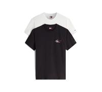 T-Shirt TOMMY JEANS "TJM REGULAR SIGNATURE 2PACK", Herren, Gr. M, ecru, schwarz, Single Jersey, Obermaterial: 100% Baumwolle, regular fit normal, Rundhals, Shirts T-Shirt, großer Rückenprint (32804956