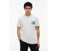 T-Shirt TOMMY JEANS "TJM REGULAR SIGNATURE FLAG", Herren, Gr. M, weiß (ice grau heather), Single Jersey, Obermaterial: 100% Baumwolle, regular fit normal, Rundhals, Shirts T-Shirt (25119654-M) ice gra