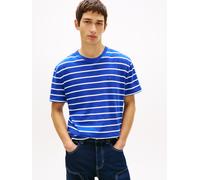 T-Shirt TOMMY JEANS "TJM REGULAR STRIPE", Damen, Gr. XL, fizzy blau stripe, Single Jersey, Obermaterial: 100% Baumwolle, regular fit normal, Rundhals, eingesetzt abgesteppte Kante, Shirts T-Shirt, Reg