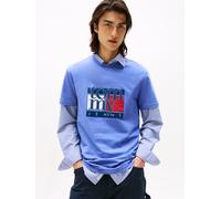 T-Shirt TOMMY JEANS "TJM RWB FLAG TEE EXT", Jungen, Gr. XL, soft sapphire, Single Jersey, Obermaterial: 100% Baumwolle, slim fit hüftbedeckend, Rundhals, Shirts T-Shirt, Slim fit, mit Rundhals (994021