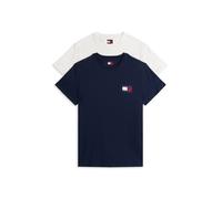 T-Shirt TOMMY JEANS "TJM SLIM 2PACK ESS FLAG TEE", Herren, Gr. XXL, blau (schwarz night navy, ecru), Single Jersey, Obermaterial: 100% Baumwolle, slim fit, Rundhals, Shirts T-Shirt (78160054-XXL) schw
