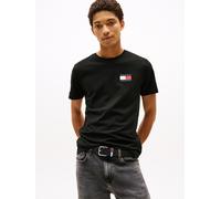 T-Shirt TOMMY JEANS "TJM SLIM ESSENTIAL FLAG TEE EXT", Herren, Gr. M, schwarz, Single Jersey, Obermaterial: 100% Baumwolle, slim fit normal, Rundhals, eingesetzt abgesteppte Kante, Shirts T-Shirt, Mit