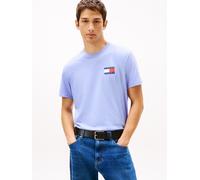 T-Shirt TOMMY JEANS "TJM SLIM FIT ESSENTIAL FLAG", Herren, Gr. L, nordic iris, Single Jersey, Obermaterial: 100% Baumwolle, unifarben, slim fit normal, Rundhals, eingesetzt abgesteppte Kante, Shirts T