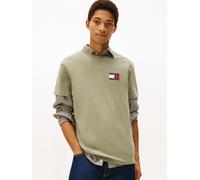 T-Shirt TOMMY JEANS "TJM SLIM FIT ESSENTIAL FLAG", Herren, Gr. L, utility sage, Single Jersey, Obermaterial: 100% Baumwolle, slim fit normal, Rundhals, eingesetzt abgesteppte Kante, Shirts T-Shirt, Mi