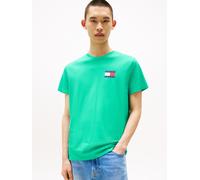 T-Shirt TOMMY JEANS "TJM SLIM FIT ESSENTIAL FLAG", Herren, Gr. M, hawaiian turquoise, Single Jersey, Obermaterial: 100% Baumwolle, unifarben, slim fit normal, Rundhals, eingesetzt abgesteppte Kante, S