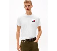 T-Shirt TOMMY JEANS "TJM SLIM FIT ESSENTIAL FLAG", Herren, Gr. M, weiß, Single Jersey, Obermaterial: 100% Baumwolle, slim fit normal, Rundhals, eingesetzt abgesteppte Kante, Shirts T-Shirt, Mit Rundha