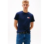 T-Shirt TOMMY JEANS "TJM SLIM FIT ESSENTIAL FLAG", Herren, Gr. XL, blau (schwarz night navy), Single Jersey, Obermaterial: 100% Baumwolle, slim fit normal, Rundhals, eingesetzt abgesteppte Kante, Shir