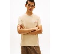 T-Shirt TOMMY JEANS "TJM SLIM FIT SIGN CHEST", Damen, Gr. M, gentle gold, Single Jersey, Obermaterial: 100% Baumwolle, unifarben, slim fit normal, Rundhals, eingesetzt abgesteppte Kante, Shirts T-Shir