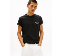 T-Shirt TOMMY JEANS "TJM SLIM FIT SIGN CHEST", Herren, Gr. M, schwarz, Single Jersey, Obermaterial: 100% Baumwolle, unifarben, slim fit normal, Rundhals, eingesetzt abgesteppte Kante, Shirts T-Shirt, 