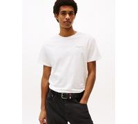 T-Shirt TOMMY JEANS "TJM SLIM LINEAR CHEST TEE EXT", Herren, Gr. L, beige (ecru), Single Jersey, Obermaterial: 100% Baumwolle, unifarben, regular fit normal, Rundhals, eingesetzt abgesteppte Kante, Sh