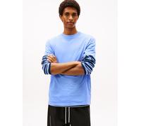 T-Shirt TOMMY JEANS "TJM SLIM LINEAR CHEST TEE EXT", Herren, Gr. XL, light horizon blau, Single Jersey, Obermaterial: 100% Baumwolle, regular fit normal, Rundhals, eingesetzt abgesteppte Kante, Shirts