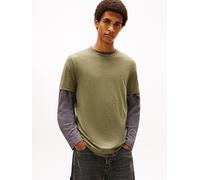 T-Shirt TOMMY JEANS "TJM XSLIM JASPE HTR TEE EXT", Herren, Gr. S, dunkelgrünery htr, Single Jersey, Obermaterial: 60% Baumwolle, 40% Polyester, Basic, slim fit normal, Rundhals, eingesetzt abgesteppte