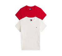 Tommy Jeans Damen 2er Pack T-Shirts Kurzarm mit Rundhalsausschnitt, Mehrfarbig (Ecru/Sapphire Red), M