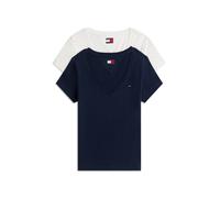 Tommy Jeans Damen 2er Pack T-Shirts Kurzarm mit V-Ausschnitt, Mehrfarbig (Ecru/Dark Night Navy), S