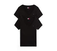 Tommy Jeans Damen 2er Pack T-Shirts Kurzarm mit V-Ausschnitt, Schwarz (Black/Black), XS