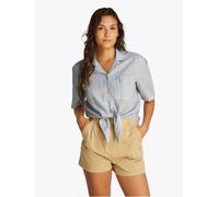 Tommy Jeans Damen Hemd Linen Cropped, Mehrfarbig (Colorado Blue/Stripe), L