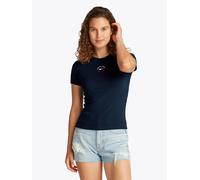 T-Shirt TOMMY JEANS "TJW SLIM ESSENTIAL LOGO 2 TEE", Damen, Gr. S (36), blau (schwarz night navy), Single Jersey, Obermaterial: 70% Baumwolle, 30% Viskose, unifarben, Basic, slim fit kurz, Rundhals, a