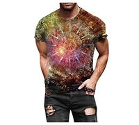 T-Shirt Top Bluse Männer Frühling Sommer Casual Slim 3D gedruckt Kurzarm (L,6rot)