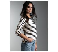 T-Shirt TRIGEMA "TRIGEMA 3/4 Arm T Shirt mit Ringelmuster "Sail", Damen, Gr. 3XL, blau (natur), Single Jersey, 100% Baumwolle, Basic, Rundhals, Shirts T-Shirt (22532768-XXXL) natur
