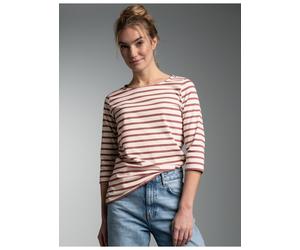 T-Shirt TRIGEMA "TRIGEMA 3/4 Arm T Shirt mit Ringelmuster "Sail", Damen, Gr. S, mahagoni, Single Jersey, 100% Baumwolle, Basic, Rundhals, Shirts T-Shirt (90952339-S) mahagoni