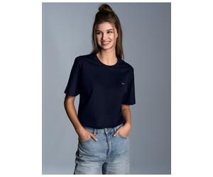 T-Shirt TRIGEMA "TRIGEMA Classic Tee", Damen, Gr. XXL, blau (navy), Single Jersey, 100% Baumwolle, Basic, lang, Rundhals, Shirts T-Shirt (15503460-XXL) navy