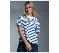 T-Shirt TRIGEMA "TRIGEMA Cropped T-Shirt mit Ringelmuster", Damen, Gr. S, blau (royal), Single Jersey, 100% Baumwolle, Basic, Rundhals, Shirts T-Shirt (20901864-S) royal