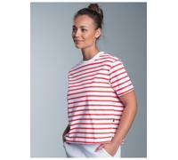 T-Shirt TRIGEMA "TRIGEMA Cropped T-Shirt mit Ringelmuster", Damen, Gr. XL, orange (koralle), 100% Baumwolle, Basic, Shirts T-Shirt (73707269-XL) koralle