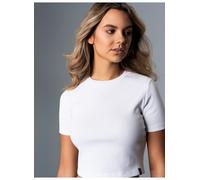 T-Shirt TRIGEMA "TRIGEMA Modisches Crop-Top", Damen, Gr. S, weiß, Feinripp, 90% Baumwolle, 10% Elastan, Shirts T-Shirt (81289736-S) weiß