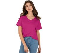 T-Shirt TRIGEMA "TRIGEMA Oversized T-Shirt mit V-Ausschnitt", Damen, Gr. M, rosa (hibiskus), 100% Baumwolle, Shirts T-Shirt (39827131-M) hibiskus