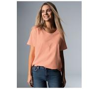 T-Shirt TRIGEMA "TRIGEMA Oversized T-Shirt mit V-Ausschnitt", Damen, Gr. S, beige (puder), Single Jersey, 100% Baumwolle, lang, V-Ausschnitt, Shirts T-Shirt (39383302-S) puder