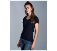 T-Shirt TRIGEMA "TRIGEMA Rundhalsshirt aus Viskose", Damen, Gr. M, blau (navy), Single Jersey, 94% Viskose, 6% Elastan, Basic, lang, ohne Ausschnitt, Shirts T-Shirt (67194459-M) navy