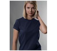 T-Shirt TRIGEMA "TRIGEMA Slim Fit T-Shirt aus DELUXE Baumwolle", Damen, Gr. L, blau (navy), Single Jersey, 100% Baumwolle, Basic, normal, Rundhals, Shirts T-Shirt (61854904-L) navy