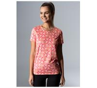T-Shirt TRIGEMA "TRIGEMA Sport T-Shirt mit modischem Allover-Print", Damen, Gr. M, rot (apricot), Trikot, 100% Polyester (recycelt), Rundhals, Shirts T-Shirt (82015923-M) apricot