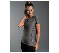 T-Shirt TRIGEMA "TRIGEMA Sportshirt in Melange-Optik", Damen, Gr. L, bunt (schwarz, bunt), Stoff, 90% Polyester, 10% Elasthan, lang, V-Ausschnitt, Shirts T-Shirt (23814041-L) schwarz, bunt