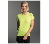 T-Shirt TRIGEMA "TRIGEMA Sportshirt in Melange-Optik", Damen, Gr. L, lemon, Stoff, 90% Polyester, 10% Elastan, lang, V-Ausschnitt, Shirts T-Shirt (16012604-L) lemon