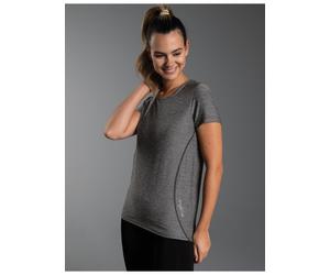 T-Shirt TRIGEMA "TRIGEMA Sportshirt in Melange-Optik", Damen, Gr. S, bunt (schwarz, bunt), Stoff, 90% Polyester, 10% Elasthan, lang, V-Ausschnitt, Shirts T-Shirt (23814041-S) schwarz, bunt