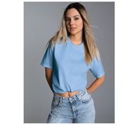 T-Shirt TRIGEMA "TRIGEMA T-Shirt aus 100% Baumwolle", Damen, Gr. XL, blau (horizont), Single Jersey, 100% Baumwolle, Basic, lang, Rundhals, Shirts T-Shirt (18996149-XL) horizont