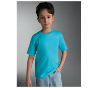 T-Shirt TRIGEMA "TRIGEMA T-Shirt aus 100% Baumwolle", Jungen, Gr. 140, blau (azur), Single Jersey, 100% Baumwolle, Basic, lang, Rundhals, Shirts T-Shirt (54653746-140) azur
