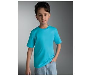 T-Shirt TRIGEMA "TRIGEMA T-Shirt aus 100% Baumwolle", Jungen, Gr. 140, blau (azur), Single Jersey, 100% Baumwolle, Basic, lang, Rundhals, Shirts T-Shirt (54653746-140) azur