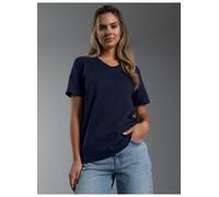 T-Shirt TRIGEMA "TRIGEMA T Shirt aus Biobaumwolle mit V-Ausschnitt", Damen, Gr. M, navy, Single Jersey, 100% Baumwolle (Bio-Baumwolle kbA), Basic, lang, V-Ausschnitt, Shirts T-Shirt (99521807-M) navy
