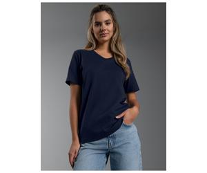 T-Shirt TRIGEMA "TRIGEMA T Shirt aus Biobaumwolle mit V-Ausschnitt", Damen, Gr. XL, navy, Single Jersey, 100% Baumwolle (Bio-Baumwolle kbA), Basic, lang, V-Ausschnitt, Shirts T-Shirt (99521807-XL) nav