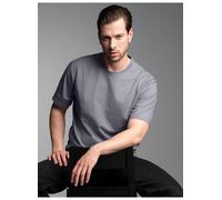 T-Shirt TRIGEMA "TRIGEMA T-Shirt DELUXE Baumwolle", Herren, Gr. S, grau (cool, grau), Single Jersey, 100% Baumwolle, Basic, lang, Rundhals, Shirts T-Shirt (21284747-S) cool, grau
